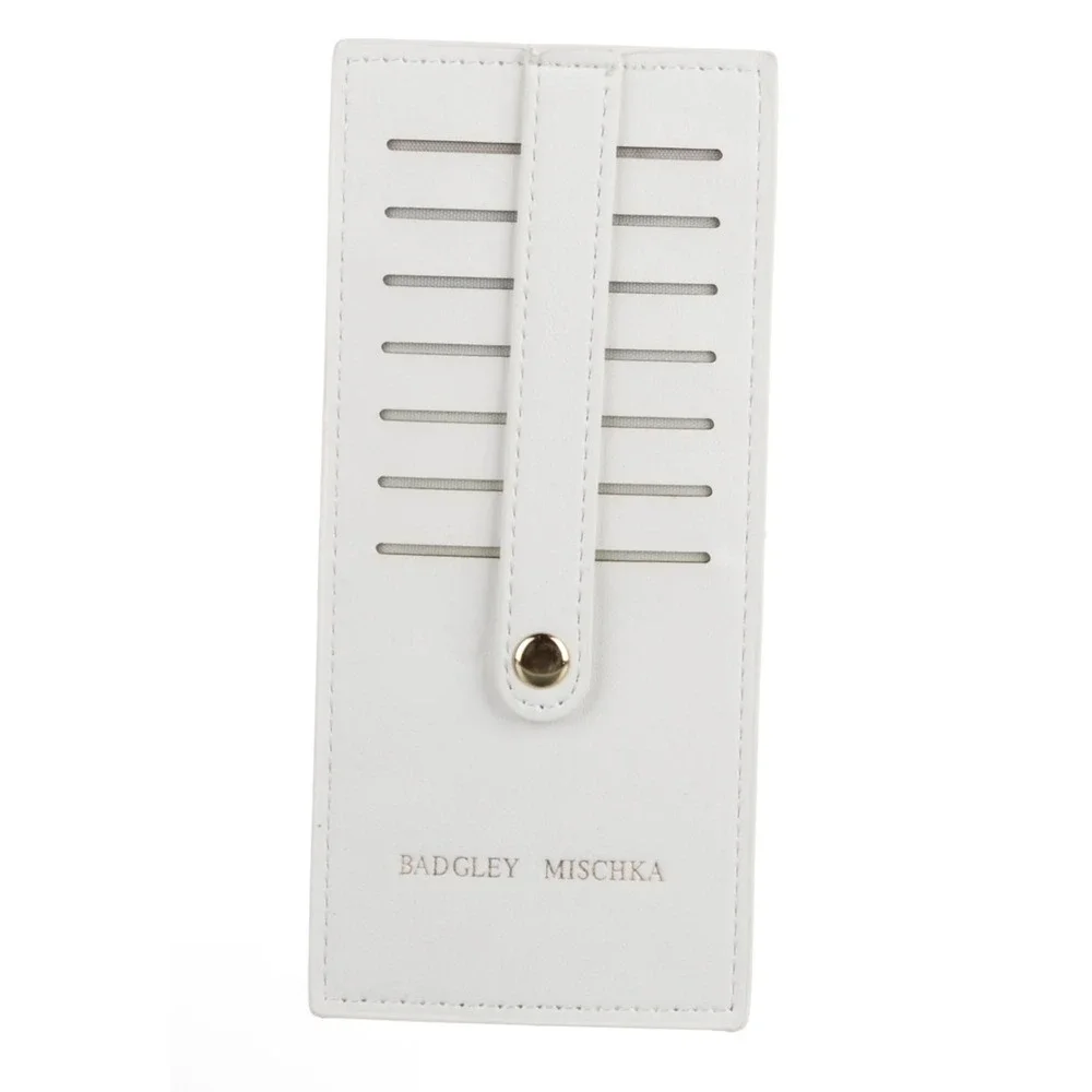 Badgley Mischka White Simple Card Holder Slim Wallet BM-4171 Gold‎ Snap NEW